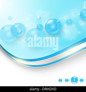 blauer Hintergrund mit transparenten Bläschen. Stockfoto