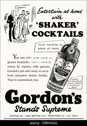 1950er Jahre Werbung Werbung GORDONS GIN für den Einsatz in Cocktails, Anzeige ca. 1952. Stockfoto