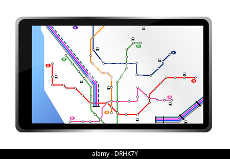 Tablet mit City-Map-Illustration-Design in weiß Stockfoto