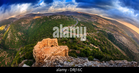 Ansicht des nördlichen Golanhöhen aus Burg Nimrod, Israel Stockfoto