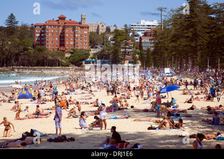 Blick nach Süden entlang Manly Beach in Sydney, Australien Stockfoto