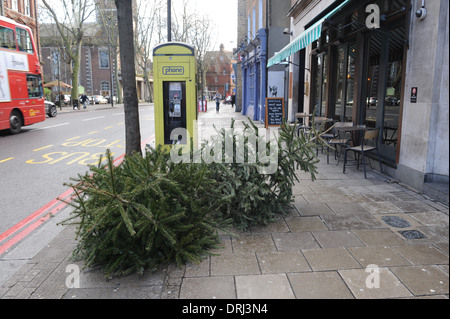 Entsorgte Weihnachtsbäume in der Straße Stockfoto