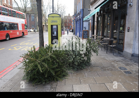 Entsorgte Weihnachtsbäume in der Straße Stockfoto