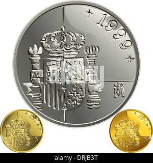 Spanische Geld Peseta Gold und Silber Münze mit dem spanischen Wappen Stockfoto