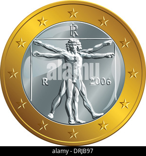 Italienisches Geld gold Münze Euro mit dem Bild der vitruvianische Mensch von Leonardo da Vinci Stockfoto