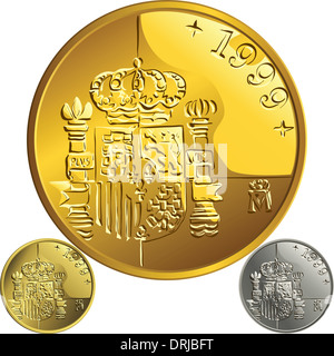 Spanische Geld Peseta Gold und Silber Münze mit dem spanischen Wappen Stockfoto