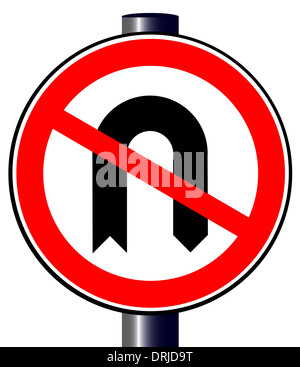 Eine große runde rote Verkehrszeichen No U drehen Symbol anzeigen Stockfoto