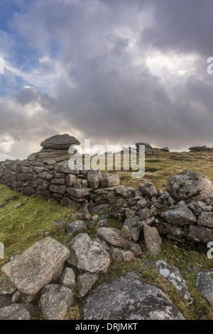 Der Logan-Stein von Iren Wand auf Belstone Common, Dartmoor, Belstone in der Nähe von Oakhampton, Devon, England, UK Stockfoto