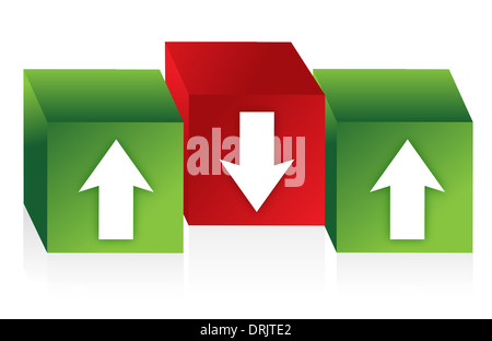 Würfel mit roten und grünen Pfeile Illustration Design in weiß Stockfoto