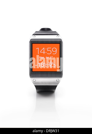 Samsung Galaxy Gear Smartwatch. Isolierte Uhr auf weißem Hintergrund mit Beschneidungspfad. Stockfoto