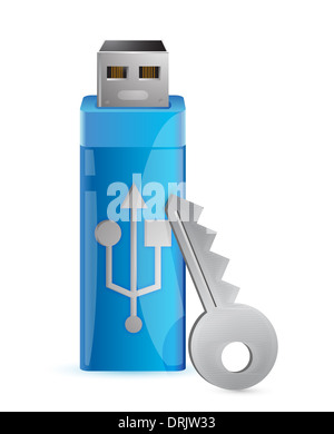 Schutz von Informationen. USB-Flash-Speicher und wichtigsten Illustration design Stockfoto
