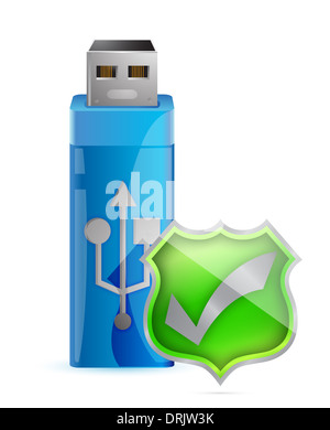 Daten Schutz Icon - USB-Flash-Laufwerk mit Schild Stockfoto