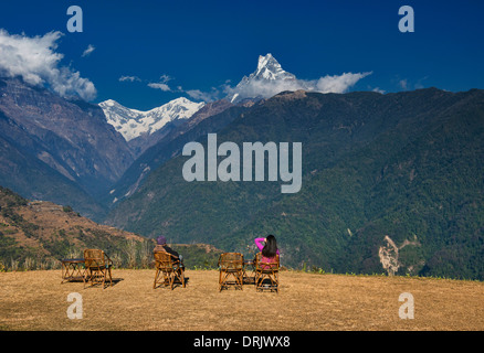 Weltweit beste Aussicht, Machapuchare (Fishtail Peak), gesehen von Ghandruk in der Annapurna Region Nepal Stockfoto