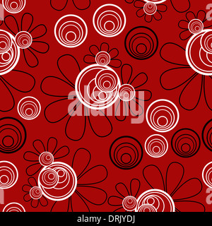 Floral nahtlose rot schwarz weiß Stockfoto