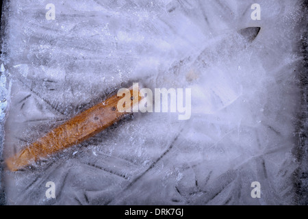 Gefrorenen Messer im Eisblock Stockfoto