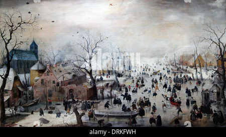 Winterlandschaft mit Eisläufern 1608 Hendrick Avercamp 1585 –1634 Niederländischer Maler. Stockfoto