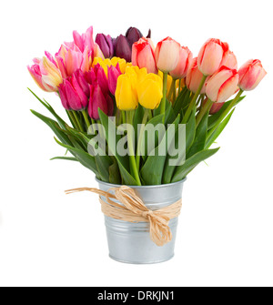 Blumenstrauß Tulpen in Metall-Topf Stockfoto