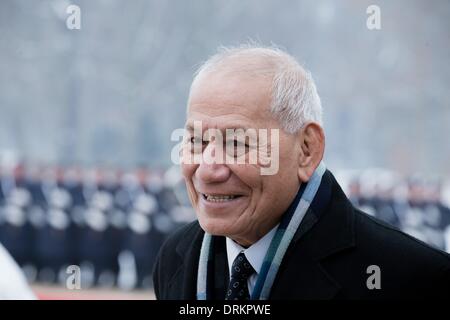 Berlin, Deutschland. 28. Januar 2014. Bundespräsident Gauck begrüßt der Leiter des unabhängigen Staates Samoa, Tui Atua Tupua Tamasese Efi, mit militärischen Ehren im Schloss Bellevue in Berlin. / Bild: Tupua Tamasese Tufuga Tufuga Efi, Neuseeland Staatsoberhaupt. Bildnachweis: Reynaldo Paganelli/NurPhoto/ZUMAPRESS.com/Alamy Live-Nachrichten Stockfoto