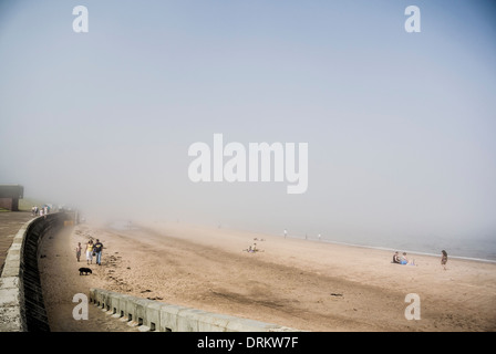 Menschen am Strand von Whitley Bay in einem Sommermeer ärgern sich. North Tyneside. Stockfoto