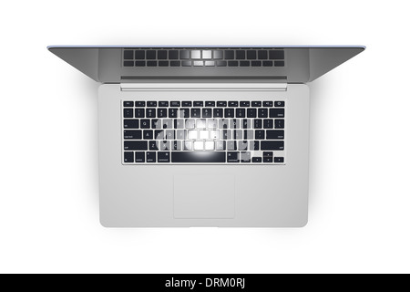 Laptop, Isolated on White - offene Laptop Draufsicht auf Tastatur. Computer-Foto-Sammlung. Stockfoto