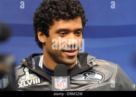 Newark, New Jersey, USA. 28. Januar 2014. Seattle Seahawks QB RUSSELL WILSON in der 2014 NFL Superbowl Medientag im Prudential Center. Bildnachweis: Jeffrey Geller/ZUMA Wire/ZUMAPRESS.com/Alamy Live-Nachrichten Stockfoto