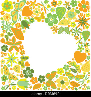 Urlaub-Herz mit Blumen und Schmetterlingen. Vektor-illustration Stockfoto