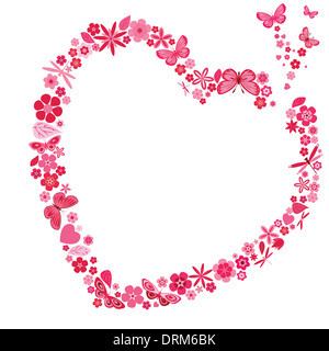 Urlaub-Herz mit Blumen und Schmetterlingen. Vektor-illustration Stockfoto