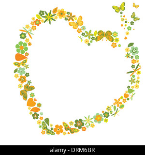 Urlaub-Herz mit Blumen und Schmetterlingen. Vektor-illustration Stockfoto