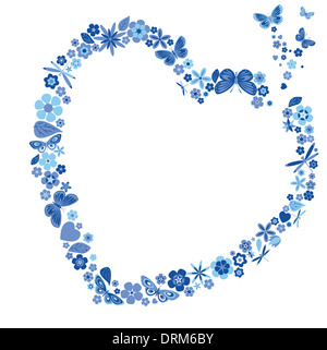 Urlaub-Herz mit Blumen und Schmetterlingen. Vektor-illustration Stockfoto