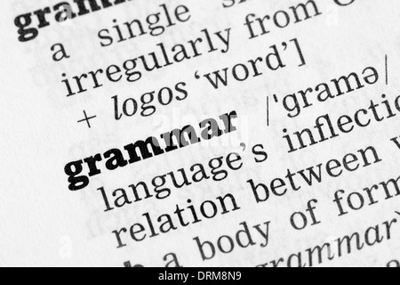 Grammatik Wörterbuchdefinition Closeup schwarz / weiß Stockfoto