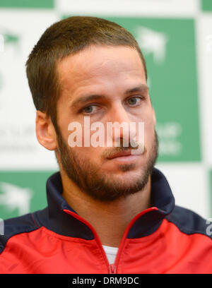 Frankfurt am Main, Deutschland. 28. Januar 2014. Spanischen Davis-Cup-Tennisspieler Feliciano Lopez besucht eine Pressekonferenz der spanischen Davis-Cup-Team in der Fraport-Arena in Frankfurt am Main, 28. Januar 2014. Foto: Arne Dedert/Dpa/Alamy Live-Nachrichten Stockfoto