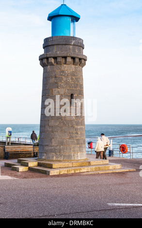 Teignmouth, Devon, England. 25. Januar 2014. Teignmouth Leuchtturm am Meer an einem Wintertag. Stockfoto