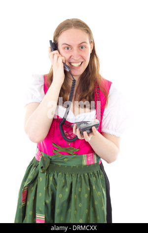 Bayerische Magd ihre Freundin anrufen Stockfoto