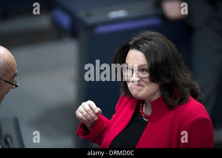 Berlin, Deutschland. 29. Januar 2014. Wichtige Rede der Bundeskanzlerin im BundesTag verschiebt alle Parlament und alle deutschen Minister. Goncalo Silva/Alamy Live-Nachrichten Stockfoto