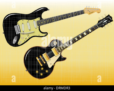 Die endgültige Rock'n'Roll Gitarren in schwarz. Stockfoto