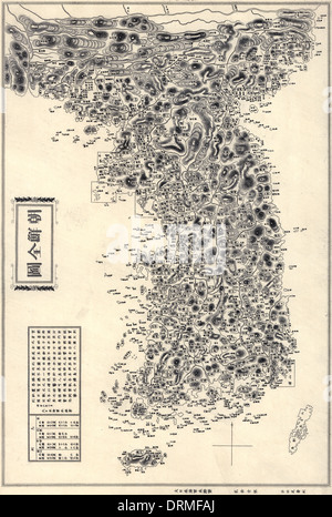 Karte von der koreanischen Halbinsel (Chosŏn Pando) veröffentlichte 1860. Auch sind sichtbar, Tsushima und Jeju Inseln Stockfoto