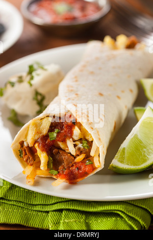 Herzhafte Chorizo Frühstück Burrito mit Eiern, Käse und Blutwurst Stockfoto