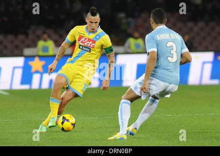 29. Januar 2014 - Neapel, Italien - Neapel, Italien 29. Januar 2014. Marek Hamsik des SSC Napoli in Aktion während Football / Soccer: italienische TIM Cup-match zwischen SSC Napoli und SS Lazio im Stadio San Paolo in Neapel, Italien. (Kredit-Bild: © Franco Romano/NurPhoto/ZUMAPRESS.com) Stockfoto