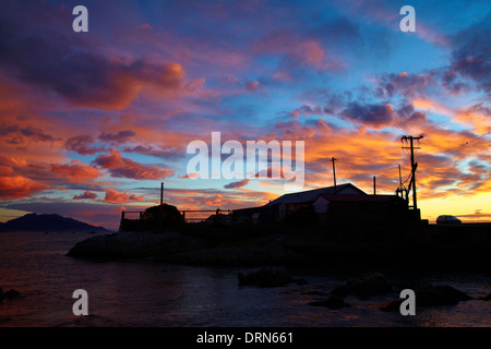 Sonnenaufgang über dem Kai in Kaikoura, Südinsel, Neuseeland Stockfoto