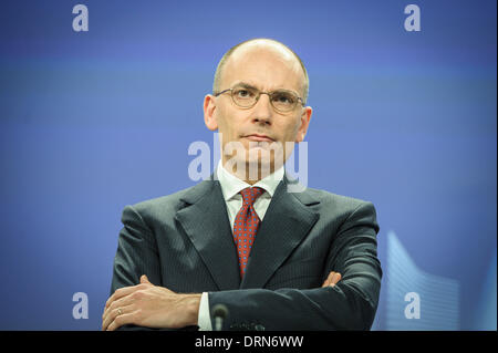 Brüssel, Belgien. 29. Januar 2014. Ministerpräsident von Italien Enrico Letta während einer Pressekonferenz nach einem Treffen in der Heaquarters der EU-Kommission in Brüssel auf 29.01.2014 Kommission Anlagen Regierung tritt die EU für die wöchentlichen Seminar der Institution. von Wiktor Dabkowski/Dpa/Alamy Live News Stockfoto