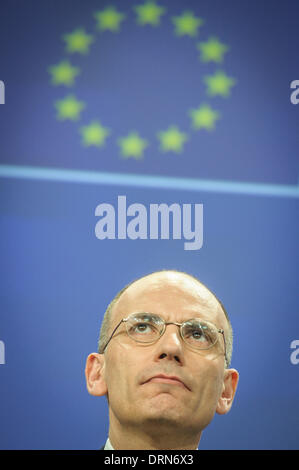 Brüssel, Belgien. 29. Januar 2014. Ministerpräsident von Italien Enrico Letta während einer Pressekonferenz nach einem Treffen in der Heaquarters der EU-Kommission in Brüssel auf 29.01.2014 Kommission Anlagen Regierung tritt die EU für die wöchentlichen Seminar der Institution. von Wiktor Dabkowski/Dpa/Alamy Live News Stockfoto