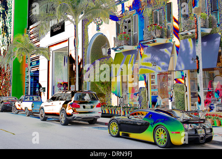 Polarisierte Bild des exklusiven Luxus-Geschäfte am Rodeo Drive Beverly Hills LA California USA Stockfoto