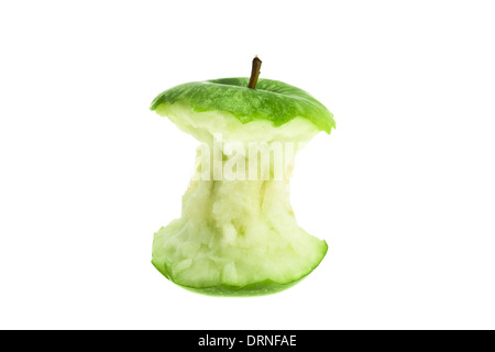 Ein grüner Apfel gegessen Kern - Studio gedreht mit weißem Hintergrund Stockfoto