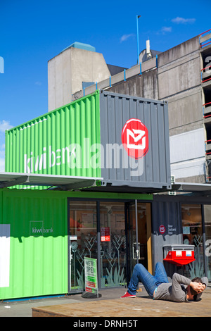 Postamt in einem Container in Christchurch Erdbeben beschädigt Stockfoto