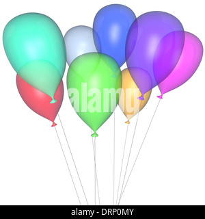 Transparente bunte Luftballons auf weißem Hintergrund Stockfoto