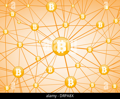 Bitcoin Netzwerk gelb Hintergrund Stockfoto