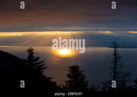 Sonnenuntergang über dem Lac Léman, Genfersee, Frankreich Stockfoto