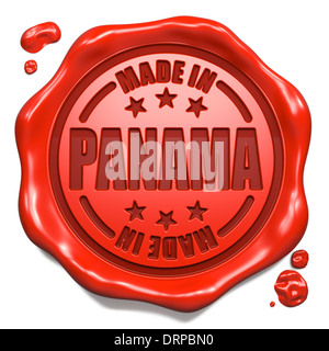 Made in Panama - Stempel auf Siegel aus rotem Wachs. Stockfoto