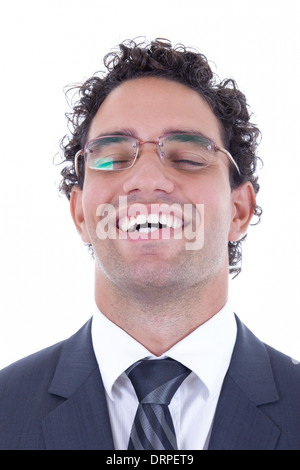 junger Geschäftsmann mit Brille befreit von stress Stockfoto