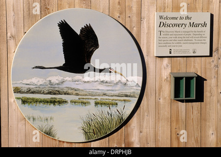 Entdeckungspfad Eingang Zeichen, Lower Klamath National Wildlife Refuge, California Stockfoto